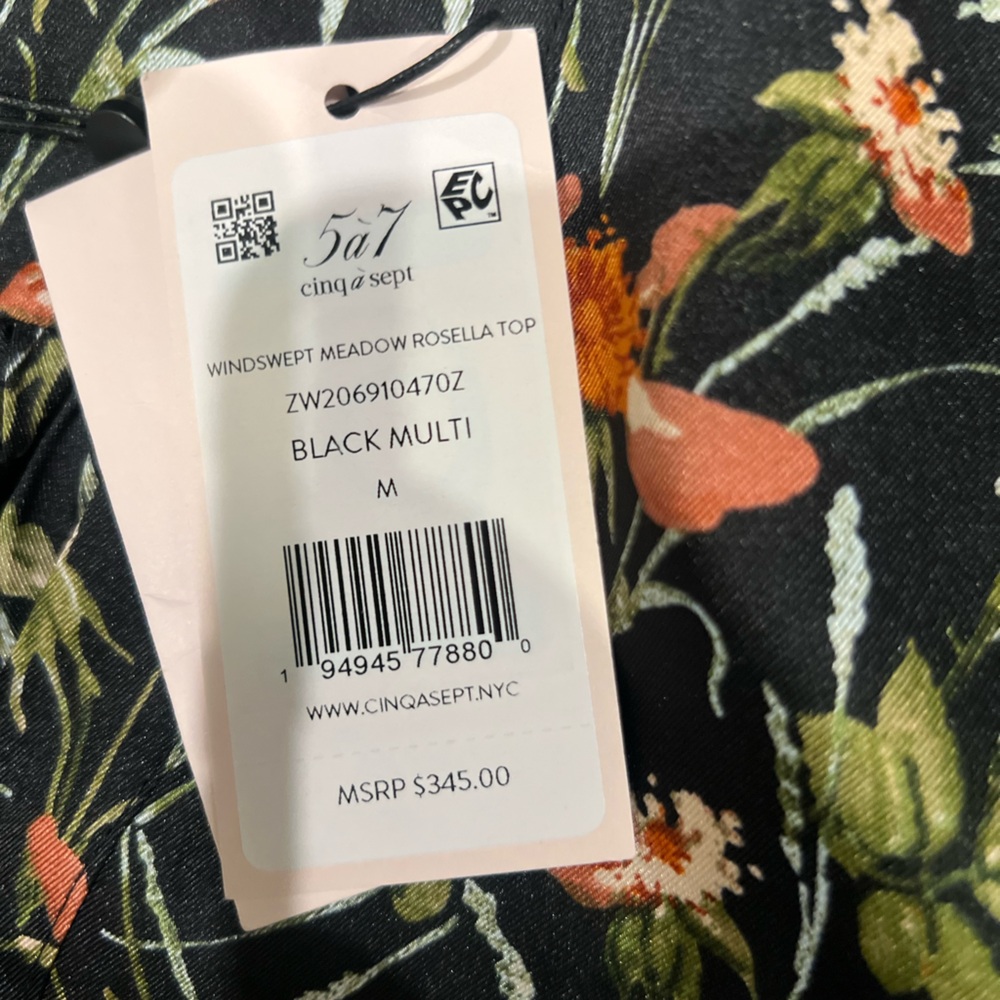 Cinq à Sept Black top with Orange Floral Design - Picture 6 of 8